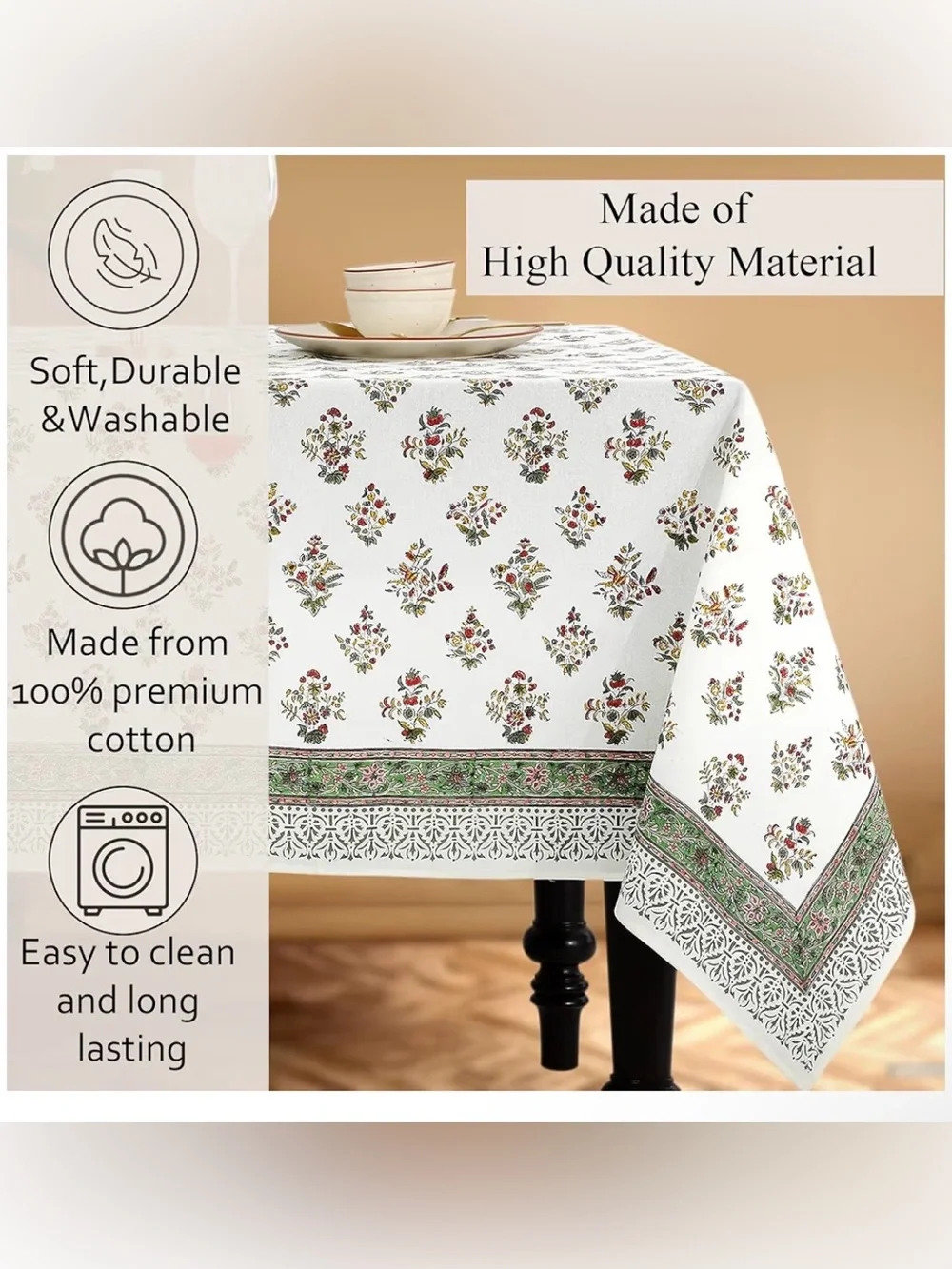 CPC Block Print Tablecloth Fall Green 140